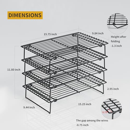 Image of 4PCS Cooling Racks for Cooking and Baking, Collapsible 4 Tiers 10 inchX16 inch Cool Batches of Cookies, Non-Stick & BPA-Free, Oven and Dishwasher Safe (Black-200)