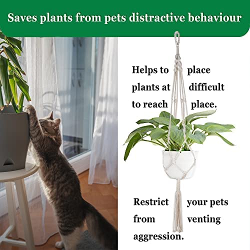 Floro Macrame Plant Hanger Indoor Hanging Planter, Anti-Cat Scratch & Chew, Stops Kittens, Rabbits, And Puppies From Eating Flowers, Braided Hemp Rope Home Decor, Potted Flower #TOP5