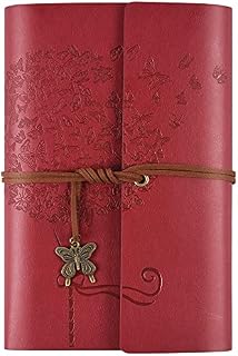 Leather Journal Notebook, Travel Journals for Women, Refillable Butterfly Notebook Lined Personal Diary Writing Notebook Gifts A6 12.9 x 18.5cm (red)