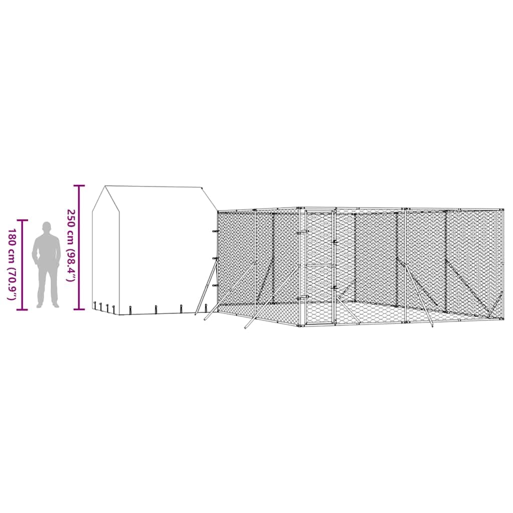 Perrera para perros con techo plateado, acero galvanizado, 6 x 6 x 2,5 m, con puerta cerrable, resistente a la intemperie para perros, cachorros, animales pequeños, protección y seguridad en