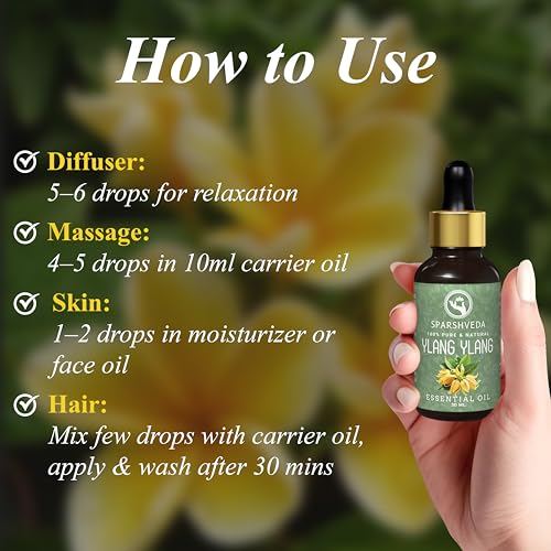 Image of Ylang Ylang Essential Oil 30ml - 100% Pure & Organic For Hair, Skin, Diffuser, Massage, Soap Making & Body Care Floral Aroma Oil for Relaxation, Glow & DIY Beauty