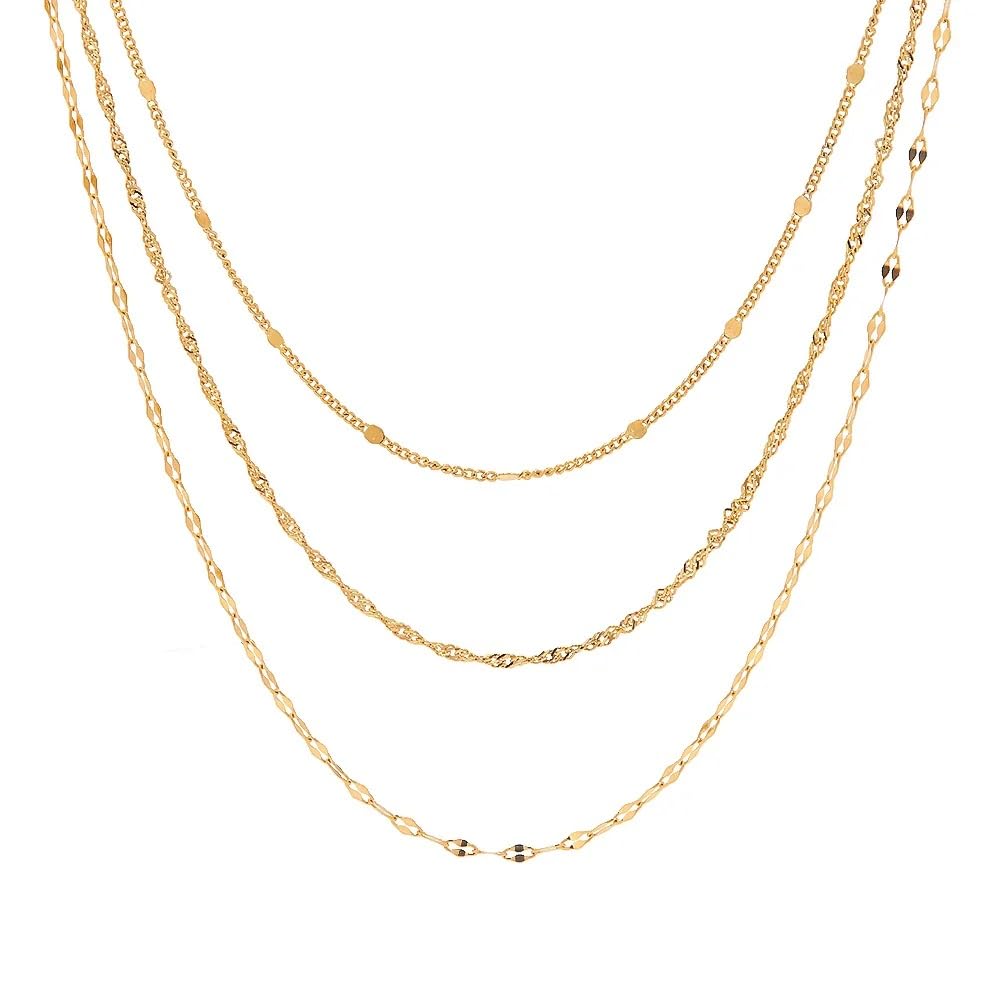 Stunning Stainless Steel Herringbone Chain Layered Necklaces- 18K Gold/Silver Plated 3 Layers Snake Chain Choker Necklace-image-25