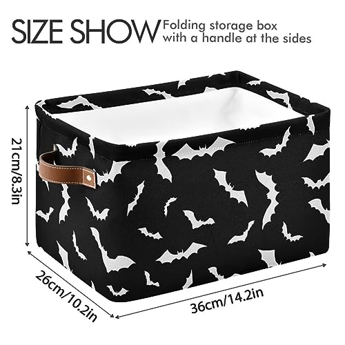 Image of Halloween Black Bat Storage Basket Fabric Kitchen Baskets Spooky Happy Halloween Open Home Storage Bins Boxes Foldable Organizer Bag for Baby Cloth Pet Toy Book Shelf Closet Baskets 2 Pack 16x12x8