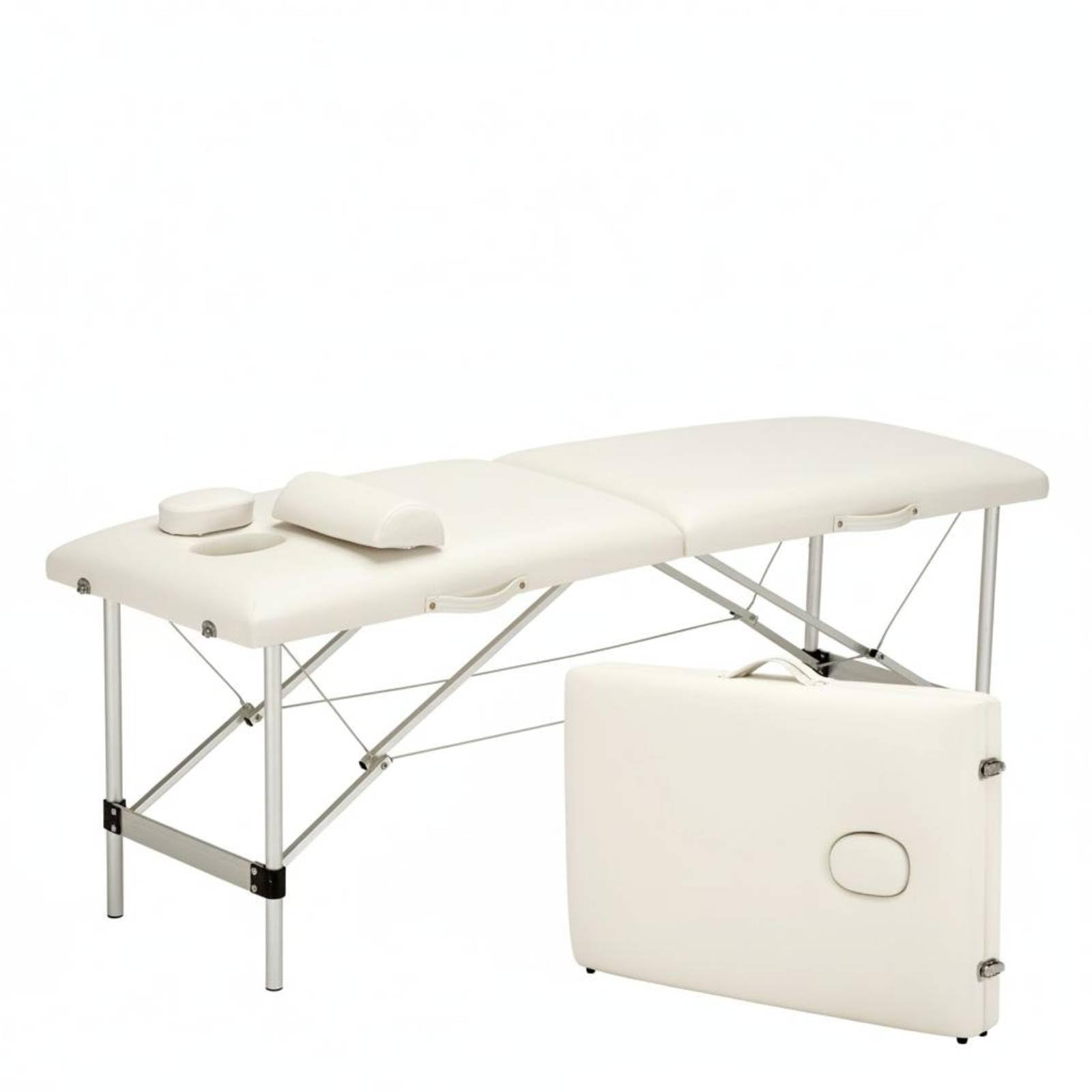 Lettino Massaggio Pieghevole Lettino Estetista Tavolo Spa Tavolo Trattamento Richiudibile con Maniglia Imbottitura Confortevole 5 Cm Rivestimento Pvc, Beige, 185x60cm