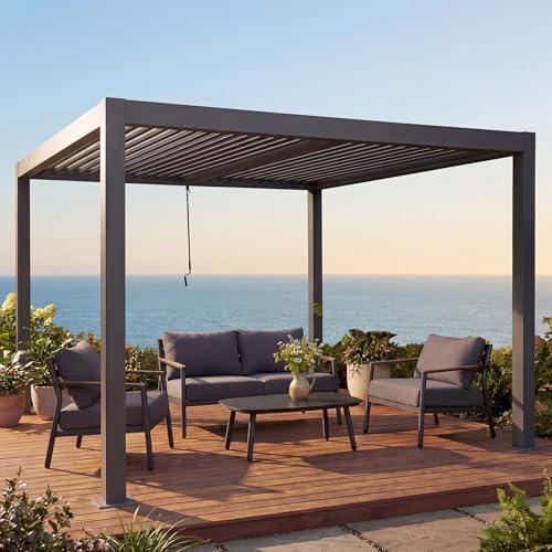 Pergola HWC-L46, Gartenpavillon Lamellen-Pavillon, 10cm-Aluminium-Gestell, Regenrinne sturmfest...