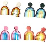 4 Pairs Handmade Rainbow Ceramic Clay Dangle Earrings Set Bohemian Colorful Candy Macaron Color Drop