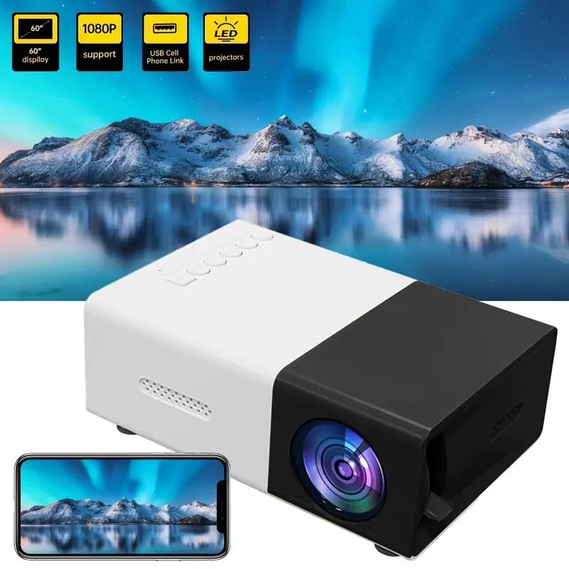 Mini projecteur portable, HD 720p, double haut-parleurs, écran 130 pouces pour home cinéma et bureau