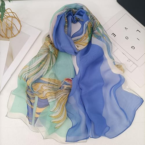 Silk Feeling Lightweight Scarves for Women Long Elegant Floral Pattern Head Wrap Shawls