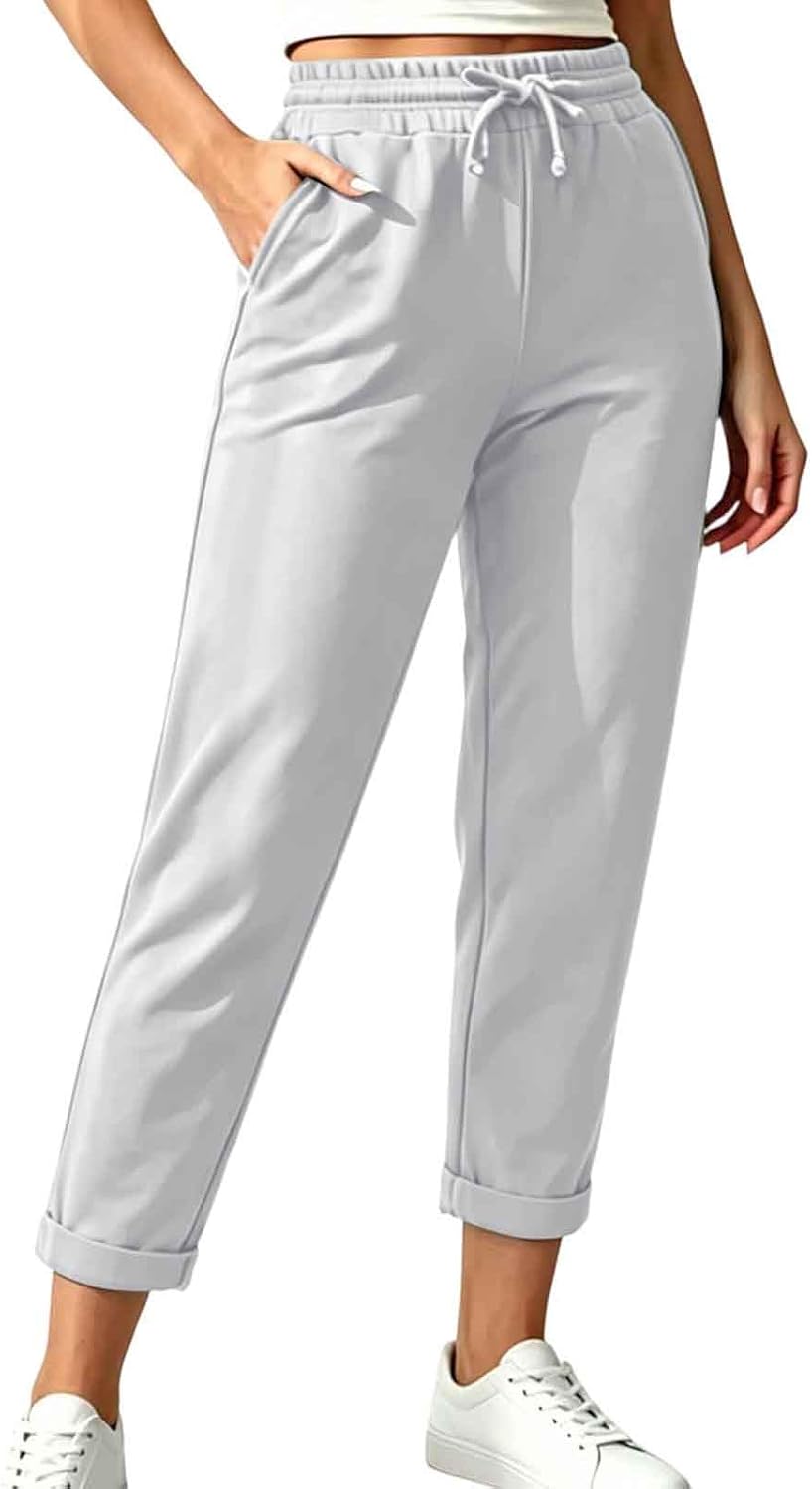 Womens Tapered Pants Drawstring Waist Sweatpants with Pockets