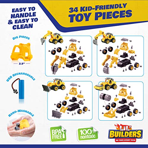 Usa Toyz Lil Builders Take Apart Construction Toy For Kids - 4-In-1 Take Apart Truck With Drill, 34Pc Rc Truck Stem Toy Construction Vehicle Building Take Apart Toys With Electric Drill Remote Control #TOP4