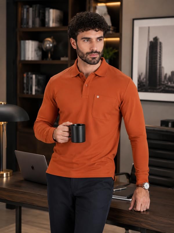 Image of PRORIDERS Men's Cotton-Rich Full-Sleeve Polo T-Shirt with Pocket Premium Pique Fabric Casual & Stylish