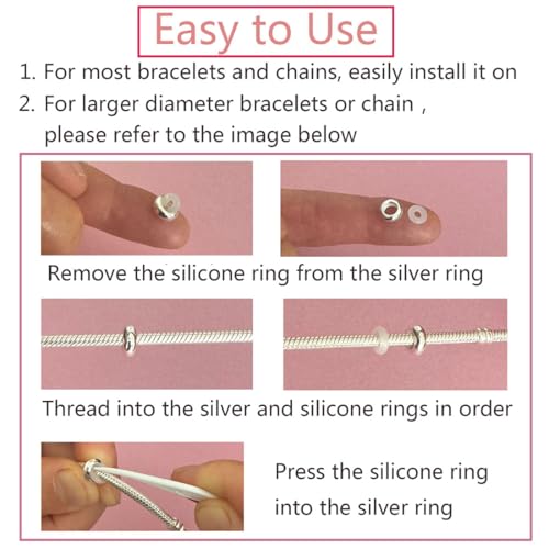 Clip Stopper Charms Sterling Silver Rondelle Spacer Bead for Bracelets (Silver)4