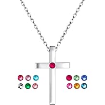 Birthstone Small Cross Pendant Necklace for Women with AAAAA Sparkly Zircon Birthday Gifts for Women Fashion Jewelry