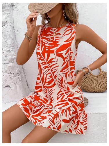 Image of SOLY HUX Women's Boho Knot Back Sleeveless Swing Shift Dress Flounce Ruffle Hem Summer Dresses