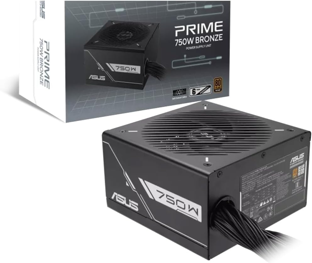 ASUS Prime 750W Bronze, certificación 80 Plus Bronze, Fuente de alimentación ATX no Modular, Cables Trenzados revestidos, rodamientos de Ventilador de Doble Bola 6