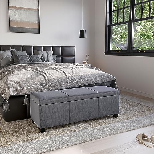Image of BELLEZE Storage Ottoman, 47 Inch Bench Bedroom Bench with Safety Close Hinge, Extra Long Ottoman with Storage for Living Room, Entryway, Hallway, Foot Rest, Support 300lbs - Gray