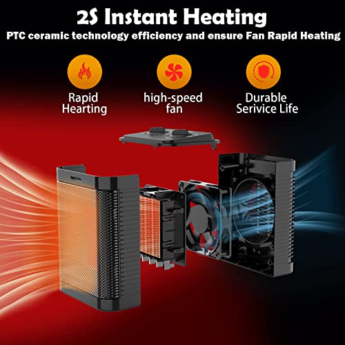 Portable Ceramic Electric Space Heater For Bedroom And Office Indoor Use With Adjustable Thermostat, Overheat Protection And Easy Carrying Handle, 750W/1500W (Black) #TOP2