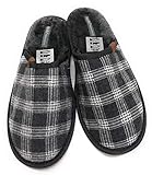 Obermaterial Stoff Angro Herren Pantoffel Hausschuhe Puschen Slipper Gästeschuhe gefüttert Sohle gerippt rutschfest kariert Oberstoff (grau, Numeric_43)