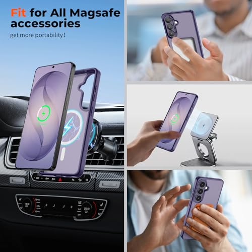 Image of SUPFINE Magnetic for Samsung Galaxy S26 Plus Case with Screen Protector, (Built-in Magnets) (Military Grade Drop Protection) Slim Translucent Shockproof Phone Case,Dark Purple