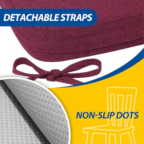 Image of AAAAAcessories D-Shaped Chair Cushions, 2 inch Thick Dining Chair Pads with Ties and Removable, Machine-Washable Cover, 17 inch x 16 inch, Set of 6, Wine Red