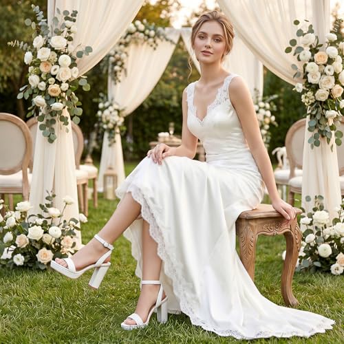 Image of ZriEy 4-Inch Platform Clear High Heels for Women Block Chunky Heeled Sandals Open Toe Ankle Strap Heels Wedding Party Evening Prom Dress Pump Sandal Shoes