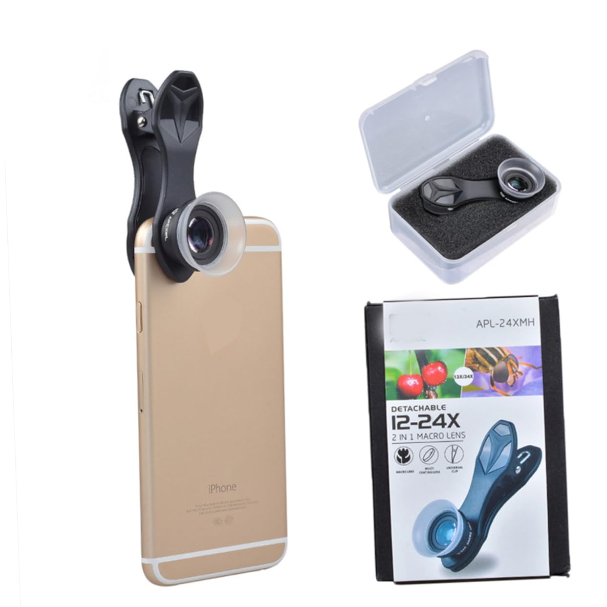 OSALADI Smartphone Camera Lens Clip 2-in-1 Mobile Macro Lens 12/24x Phone Camera Lenses Easy Install Aluminum Alloy