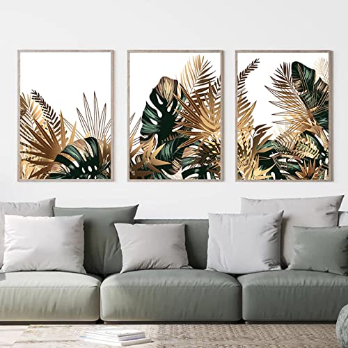 Feuilles Émeraude et Doré Impression Grand Format pour Mur de Chambre