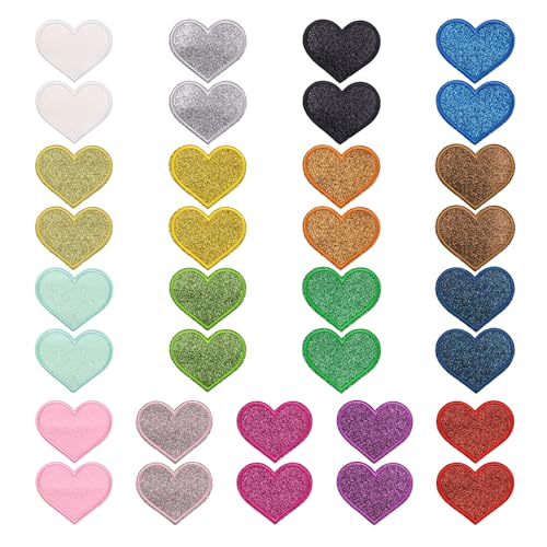 34 Pcs Iron On Heart Patches 1.3 Small Embroidered Appliques for Clothes