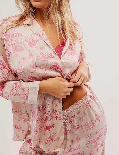 Women Satin Pajama Set Floral Silk Pajamas 2 Piece Lounge Sets Button Down Shirts Wide Leg Pants Pjs Sleepwear4