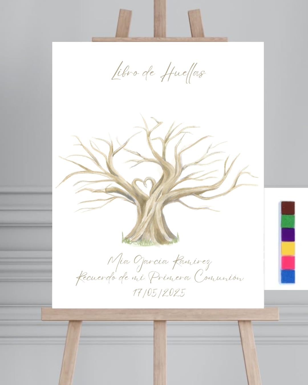 Árbol de huellas para bodas y comuniones | Lámina A3 personalizada para firmas de invitados | Libro de firmas original y recuerdo único | Decoración elegante para celebraciones | Sin marco