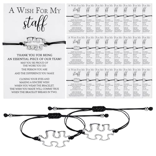 24 Pcs Coworker Employee Appreciation Gifts Bracelets with Cards, A Wish for My Staff Appreciation Gifts for Coworkers, Adjustable String Team Gift for Employees Teacher Volunteers Nurse