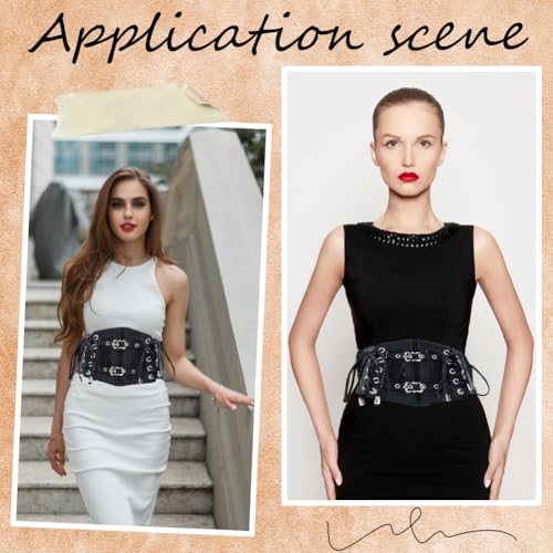 CABODYALS Black Faux Leather Waist Corset Belt Wide Vintage Medieval Around Obi Trendy Elastic Lace Up Waistband Belts with Alloy Buckle Loosens Bulk for Women Dress Shirts Clothes Costume Accessories