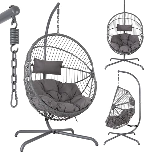 Arebos Hängesessel mit Gestell Garten | Freistehender Hängesessel Balkon Outdoor | Ei Sessel höhenverstellbar 160–180 cm | Stahlgestell 130 kg inkl. Sitz- & Nackenkissen