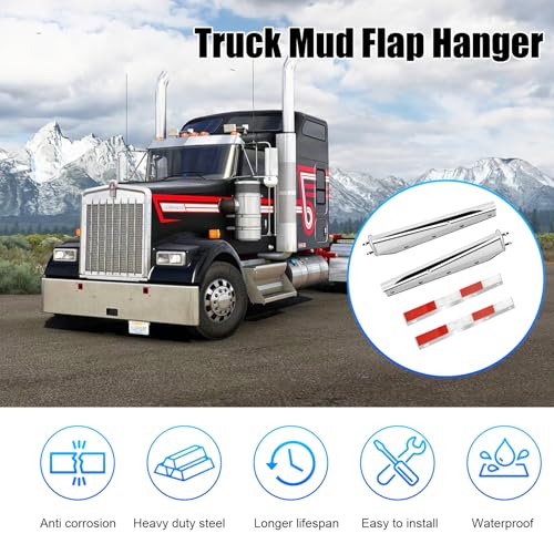 Image of Stainless Steel Straight Spring Loaded Mud Flap Hanger Set 2-1 /2 inch Bolt Spacing 30 inch Length with Aluminum Reflective Tapes Fit for Semi Trucks, 2.5 inch Bolt, 2 pcs