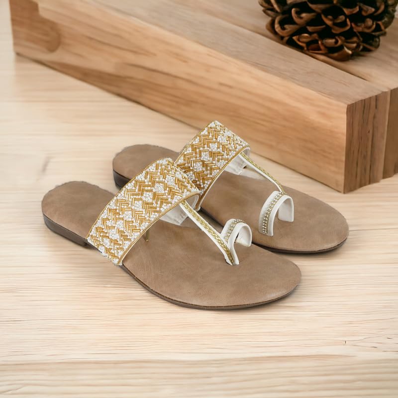 Image of DFR Flip Flops for Women Daily Use Comfortable Ethnic Embroidered Girls Slippers flipflops chappals