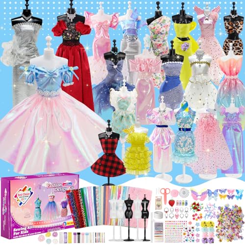 WenYa 800+ Fashion Design Kit for Girls with 5 Mannequins, DIY Arts Crafts Sewing Kit Clothes Making Sewing Kit for Kids Teen Girls 6 7 8 9 10 11 12+ Years Gifts