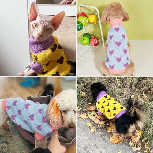 EASTLION Hundepullover,Sweater für Hunde,Rollkragenpullover mit Strickmuster,Wärmender Wintermantel für Hunde,Welpen und Katzen (XS,Blau)