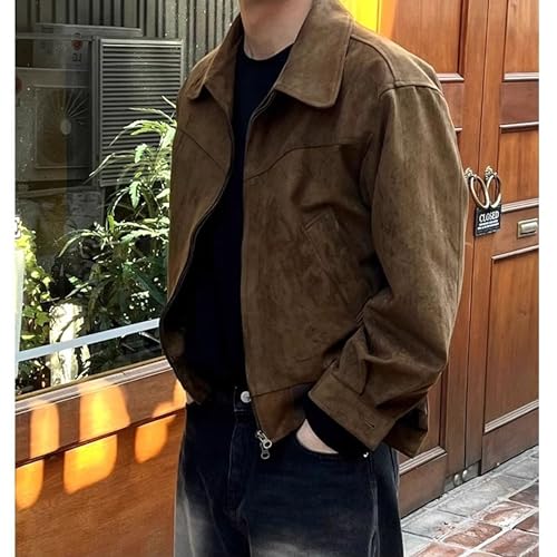 JEKE-DG Men's Vintage Faux Suede Jacket Loose Fit Casual Classic Jackets Lightweight Full Zip Outdoor Jacket Coat4