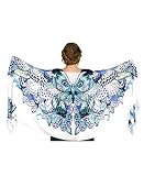 Designer Silk & Cashmere Scarf With Wide Spread Bird Feather Wings (Blue Butterfly)