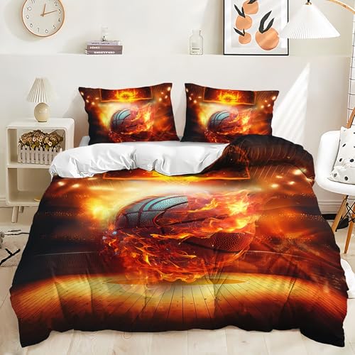 Générique Basket-Ball Parure de Lit 90x190 Enfant Impression 3D de Sports De Ballon de Ciel éToilé Housse de Couette 90x190 Enfant GarçOn Ado Adulte Sets de Housses de Couette Microfibre