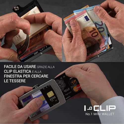 I-CLIP Original Wallet with very flexible Key- & Coinpouch - Leather Wallet - Wallet with Moneyclip - Slim Wallet - Silver Black2