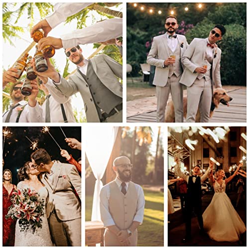 Mage Male Men's Linen 2 Piece Suit Slim Fit Wedding Groomsmen Summer Vest Pants Set With Pocket Square #TOP4