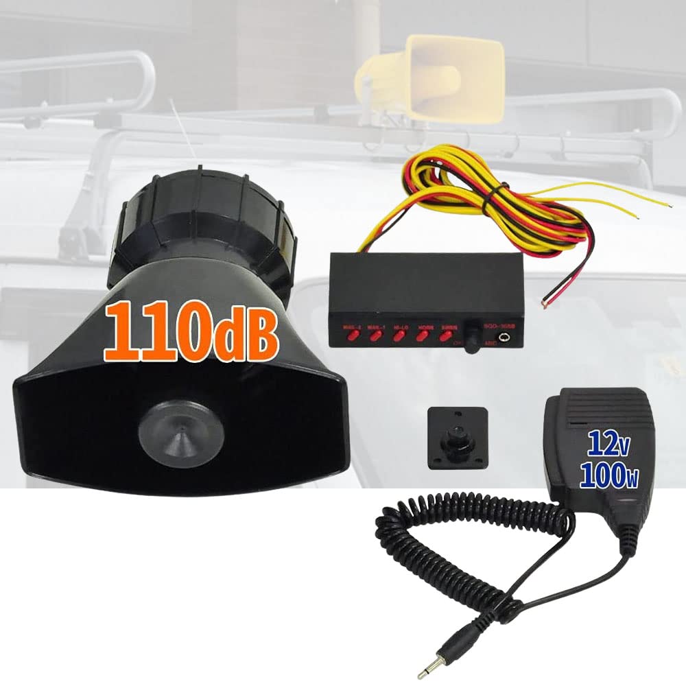 Amazon | iimono117 車載拡声器 (12V100W) ブラック 5種類 警報音 防水 