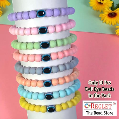 Image of 15 Pcs Evil Eye Beads + 225 Pcs Pastel Glass Beads for Jewellery Making Kit - Glass Beads for Bracelet Making Kit - Bead Craft - 8mm