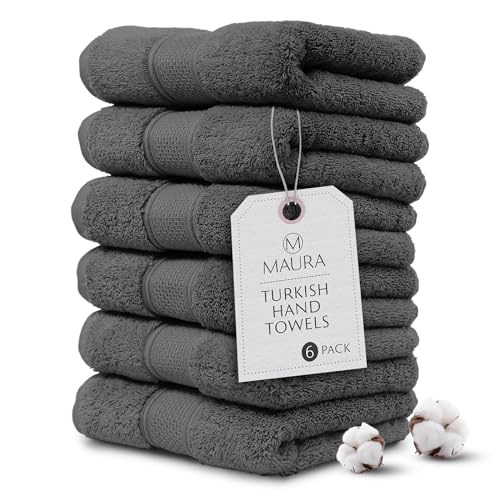 MAURA Grey Hand Towels for Bathroom. Luxury Turkish Cotton Bath H...