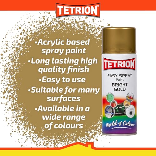 Image of Tetrion Easy Spray Paint - Bright Gold 13.5 oz (Pack of 6) - Metallic Multipurpose Fast-Drying Paint for All Surfaces, Metal, Wood, Plastic & Ceramic, 400ml