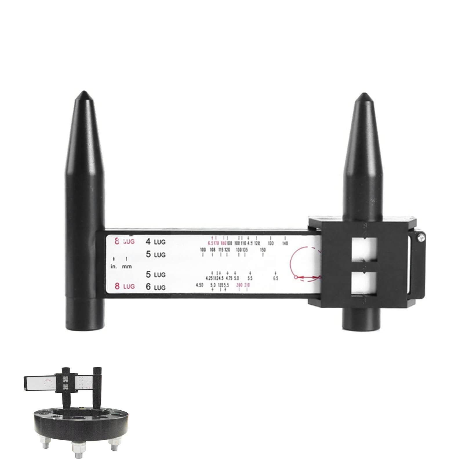 Calibro di Misura PCD | Calibro per Cerchioni a 8 Alette - Calibro del cerchione per Auto, Modello di bullone del cerchione, Strumento di misurazione Scorrevole PCDs Righello