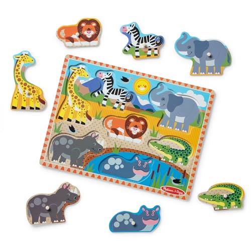Melissa & Doug - Safari Holzpuzzle Kinder, Puzzle ab 2 Jahre, Greifpuzzle Steckpuzzle Holz, Holzpuzzle ab 2, Holzspielzeug Spiele ab 2 Jahre, Schichtpuzzle Holz Puzzles Kind 2 Jahre