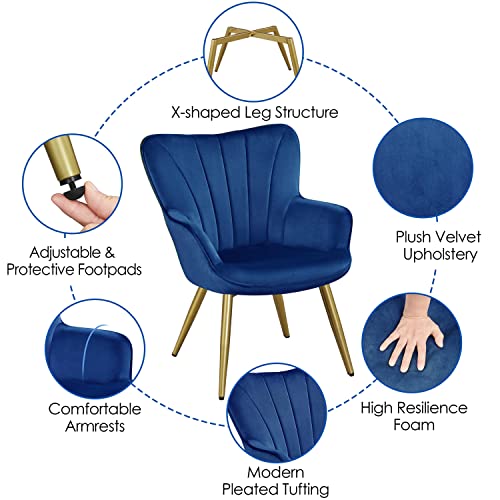 Yaheetech Velvet Accent Chair, Modern Armchair With Wing Side And Metal Legs, Cozy And Soft Padded And High Back For Living Room/Home Office/Bedroom, Blue #TOP5