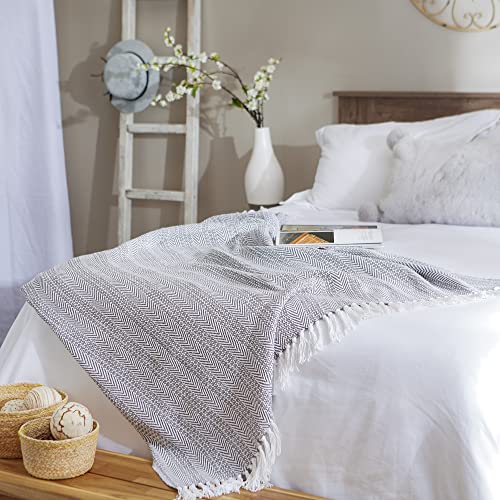 DII Herringbone Striped Collection Cotton Throw Blanket, 50x60, Gray by DII - Image 4